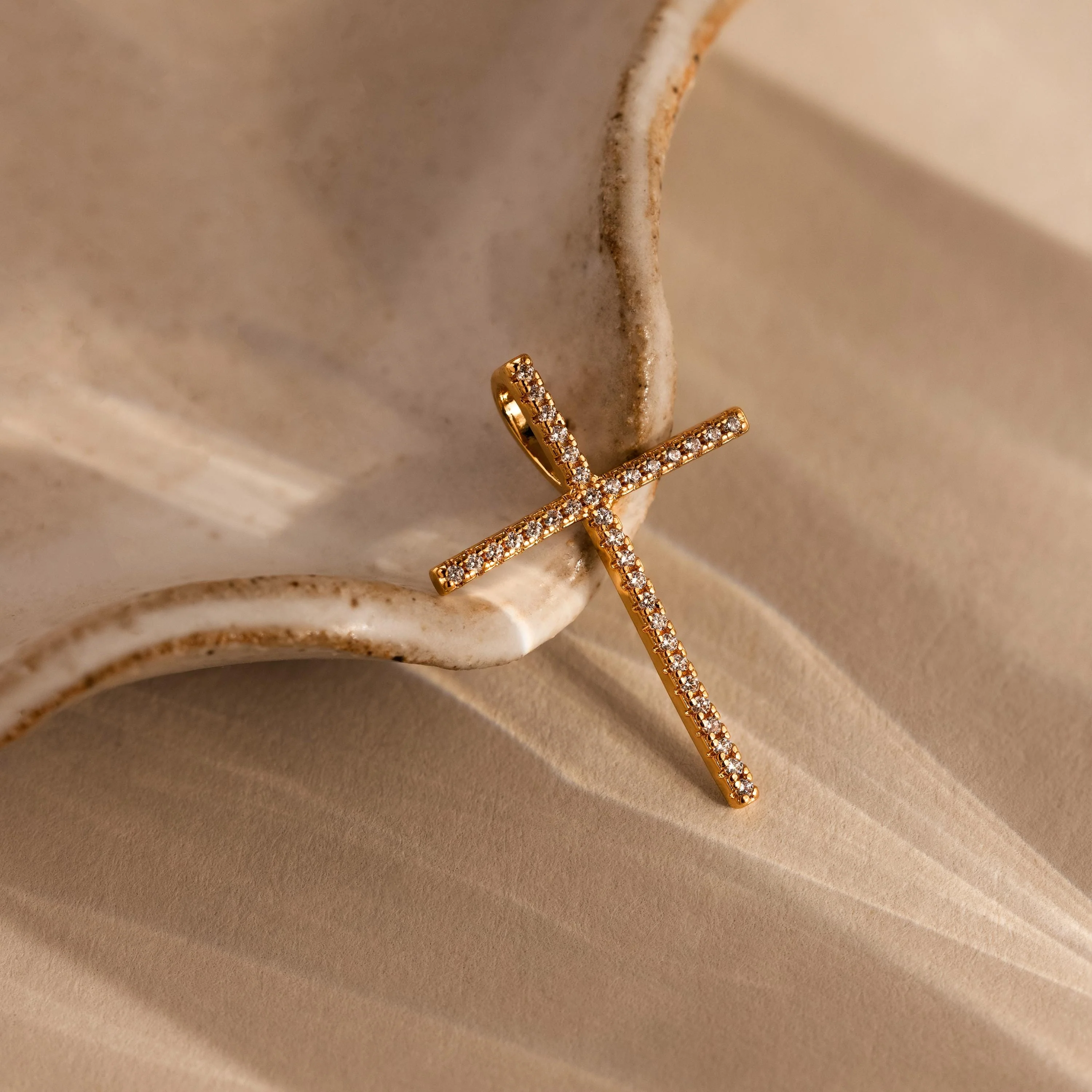 Skinny Pave Cross Charm in 18K Gold