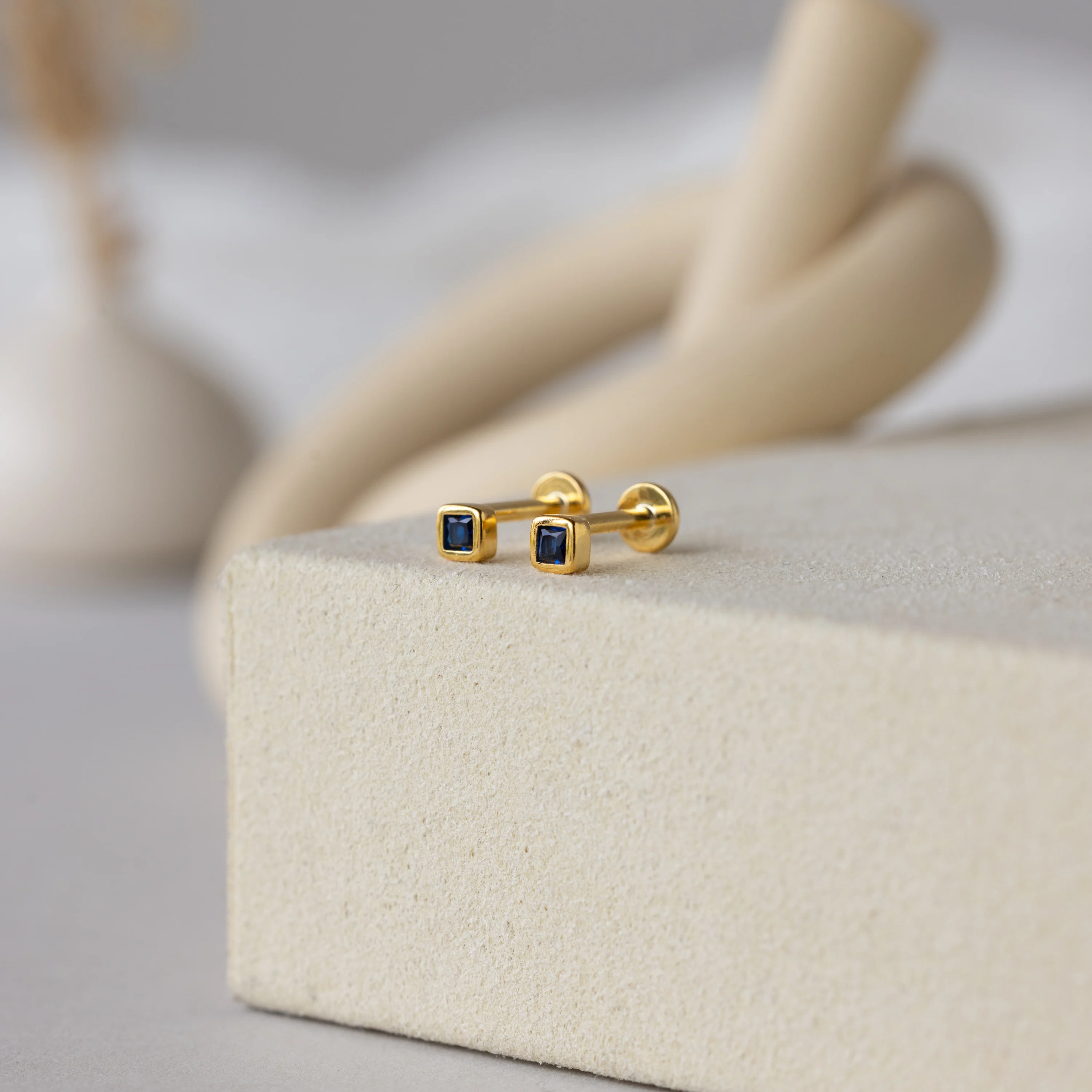 Square Bezel Sapphire Flatback Studs