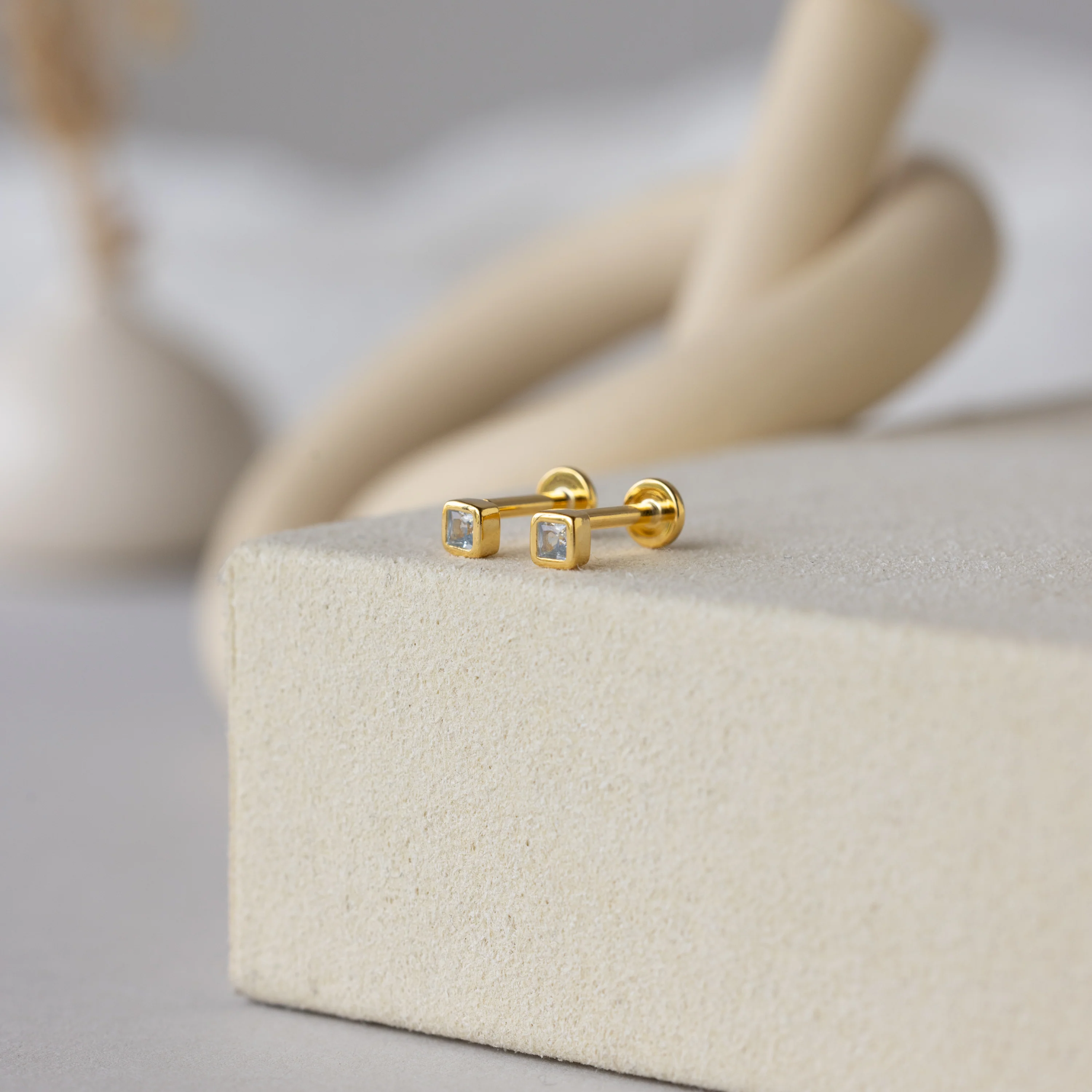Square Bezel Aquamarine Flatback Studs