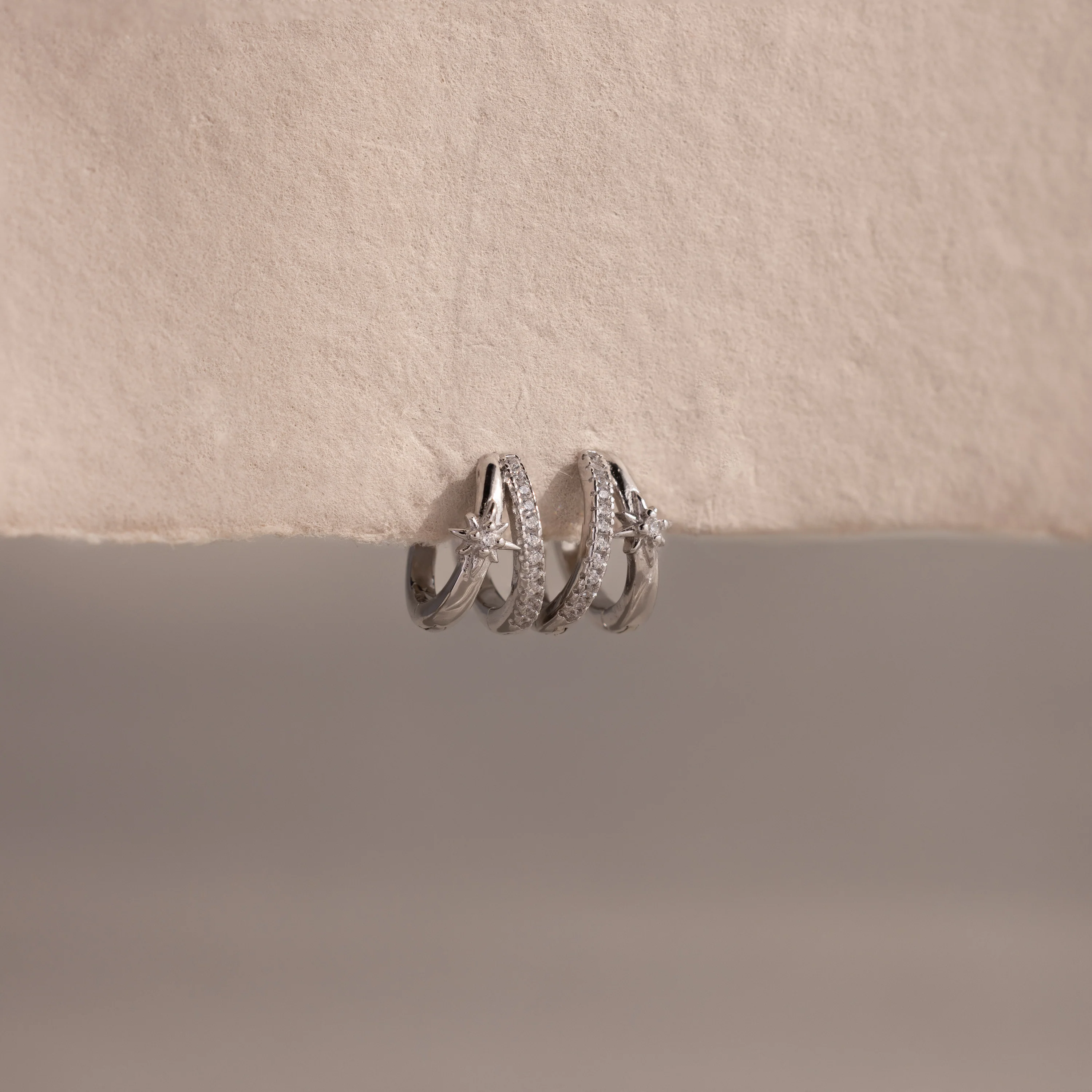 Starburst Pave Duo Huggies in Silver