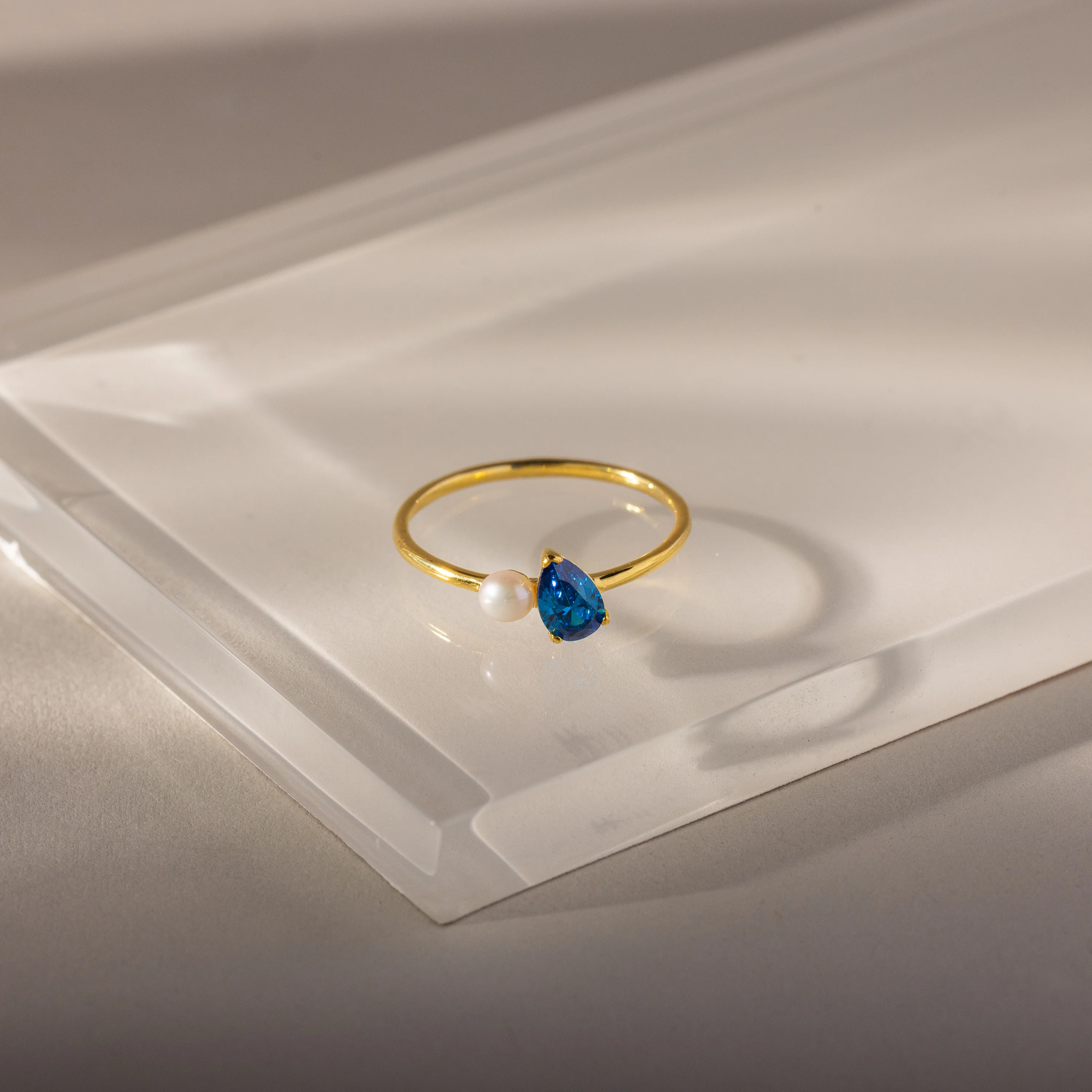 Teardrop Birthstone & Pearl Ring - Image 4
