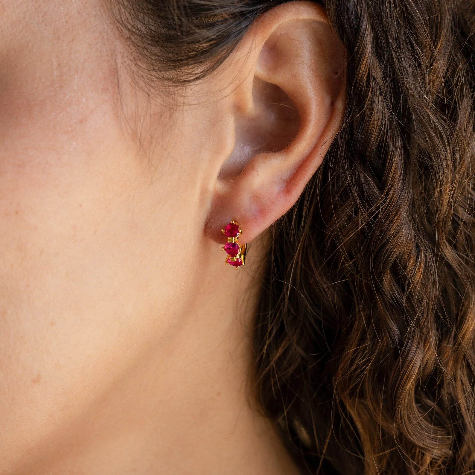 Triple Birthstone Huggies - Image 4