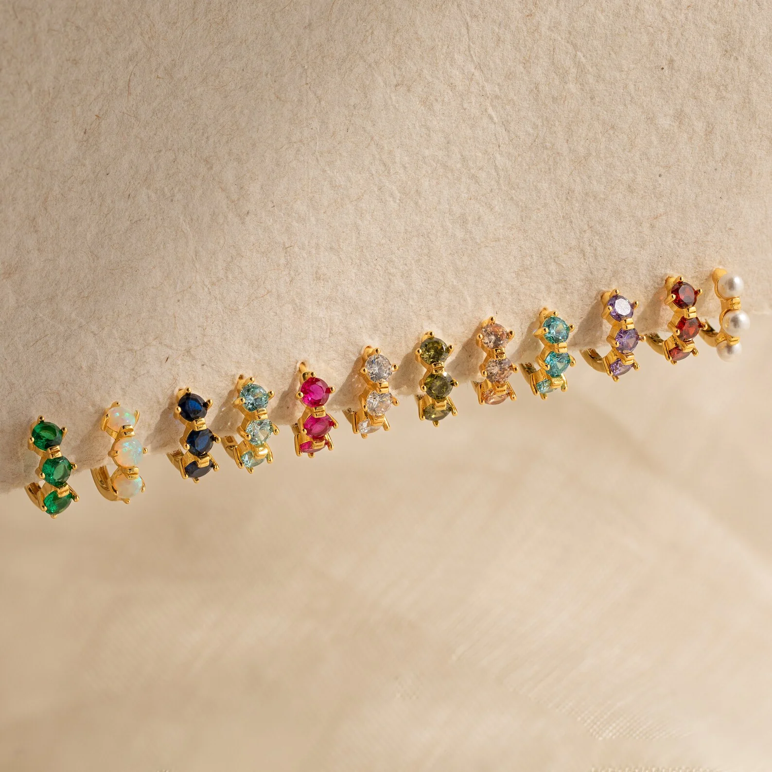 Triple Ruby Birthstone Huggies - Image 3