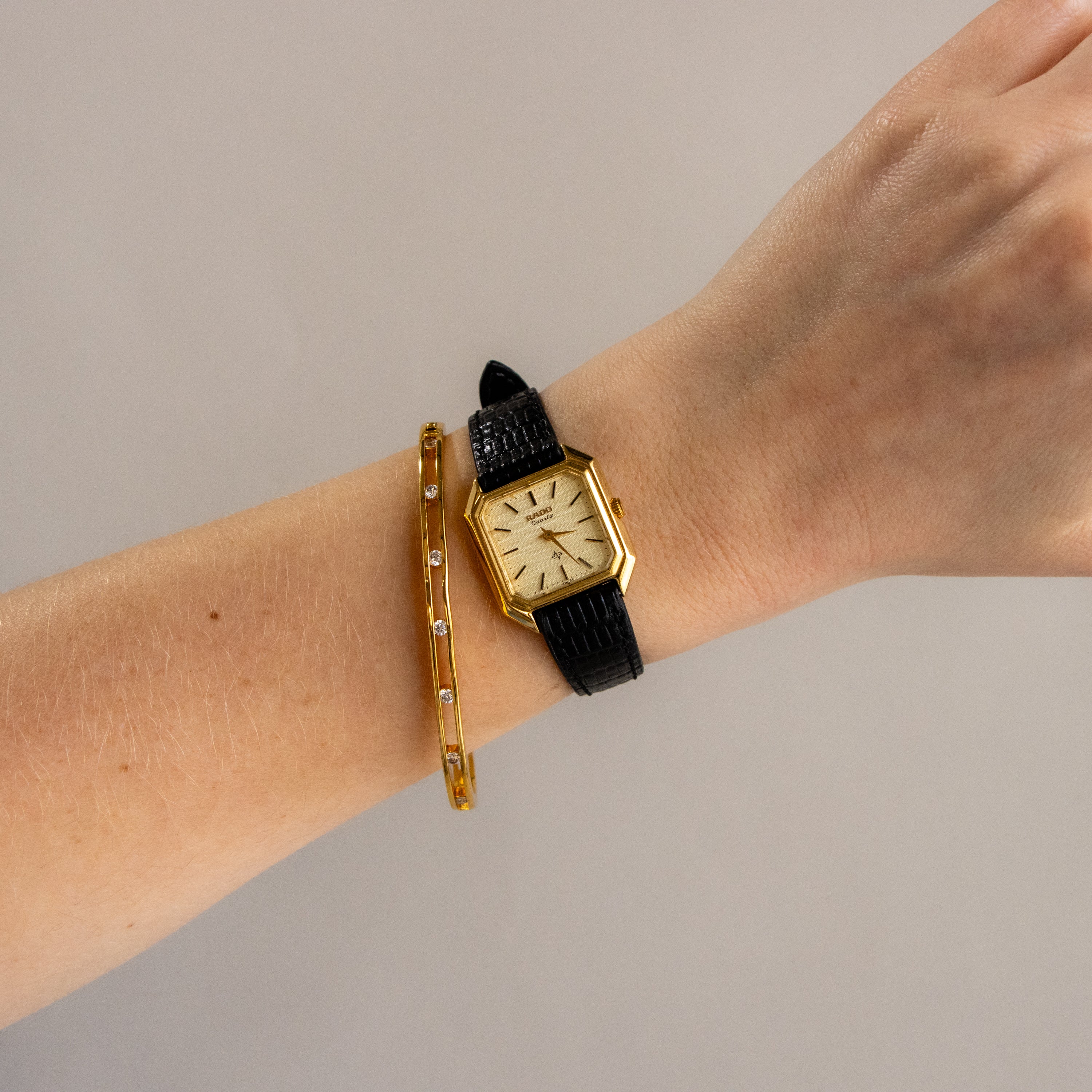 Vintage Rado Swiss Square Leather Gold Watch