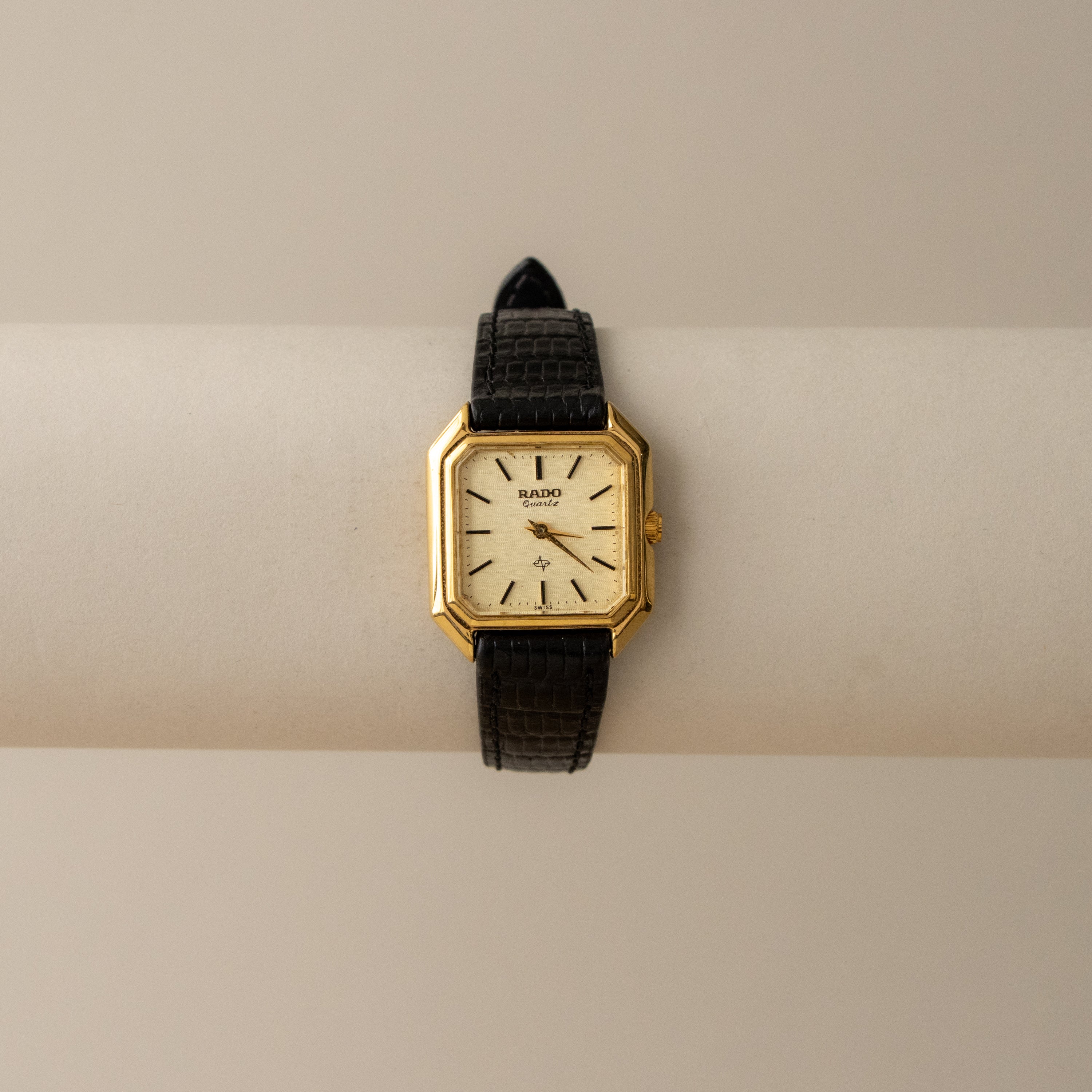 Vintage Rado Swiss Square Leather Gold Watch - Image 2