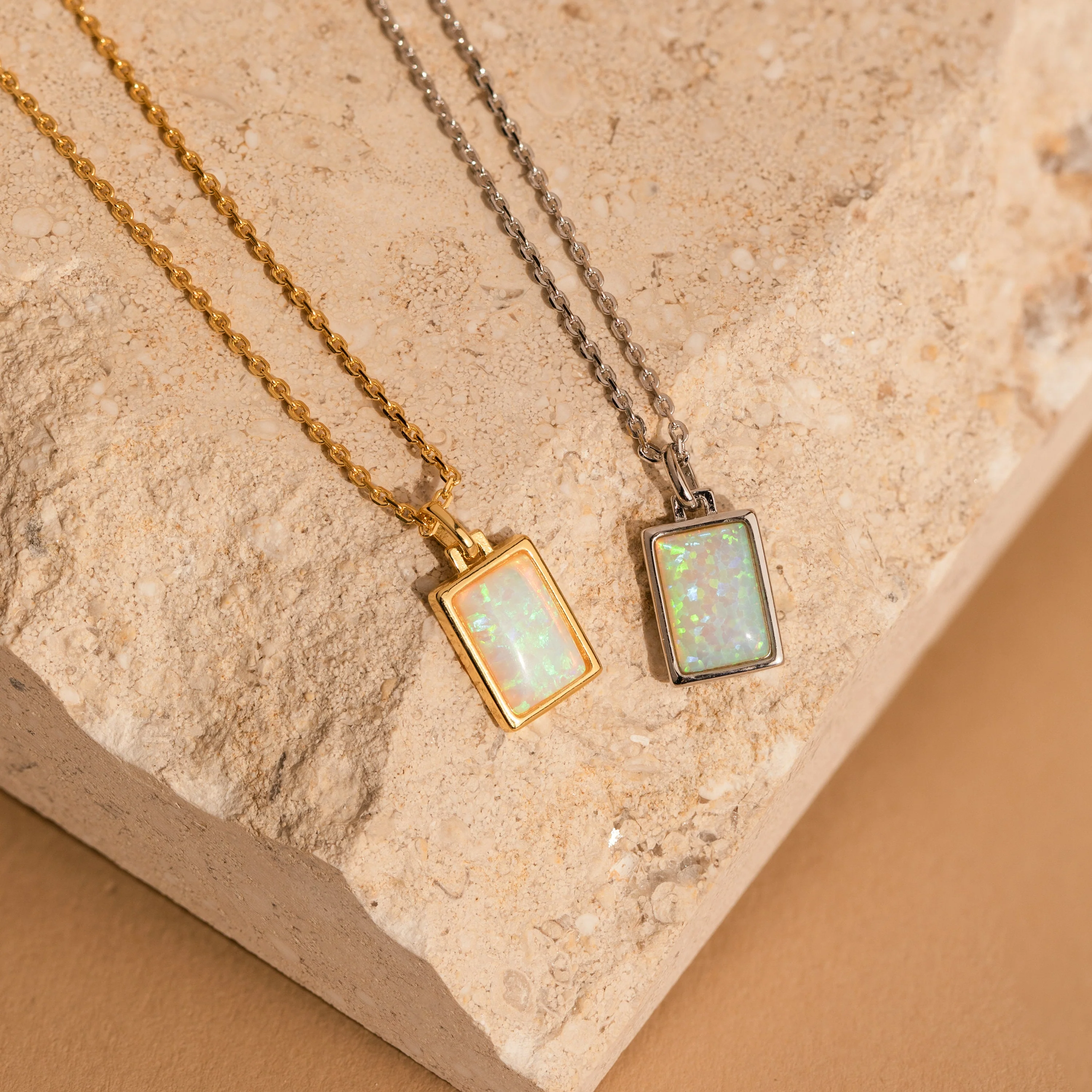 White Opal Rectangle Necklace - Image 3